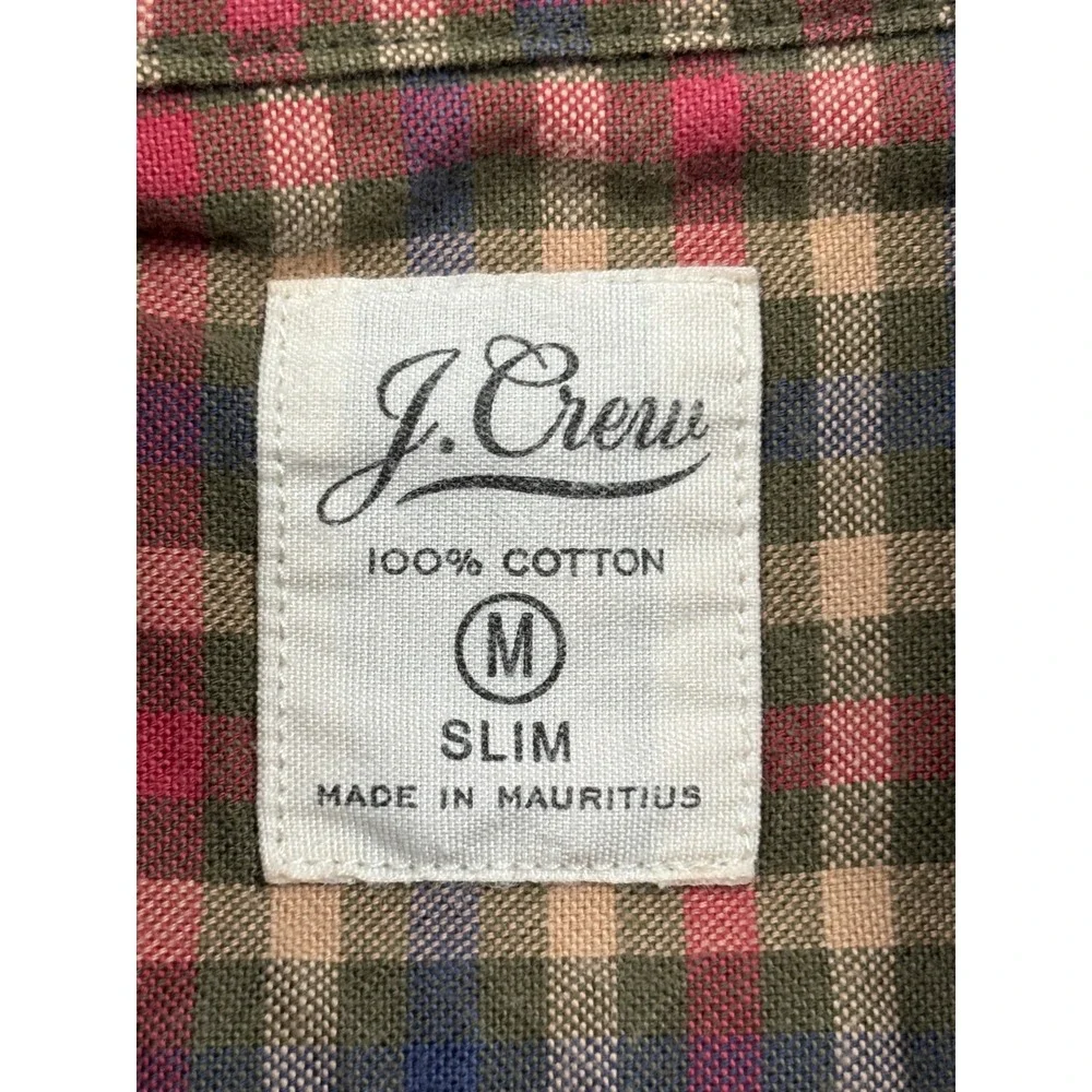 J. Crew Mens‎ Slim Fit Plaid Button Down Shirt Medium Red Green Cotton F4181